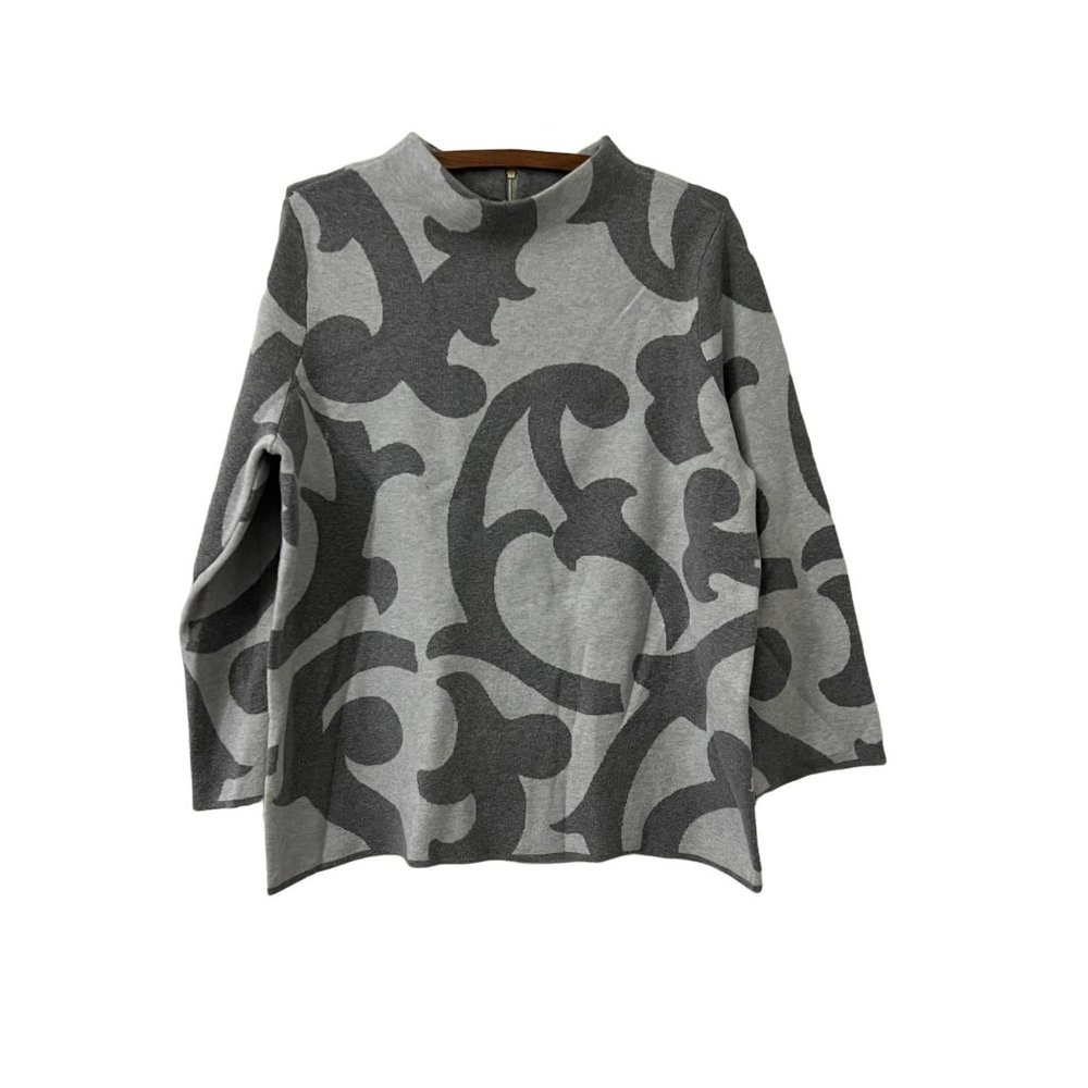 Chicos Womens Gray Damask Thick Knit Mock Neck Pullover Sweater Size Large